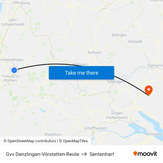 Gvv Denzlingen-Vörstetten-Reute to Sentenhart map