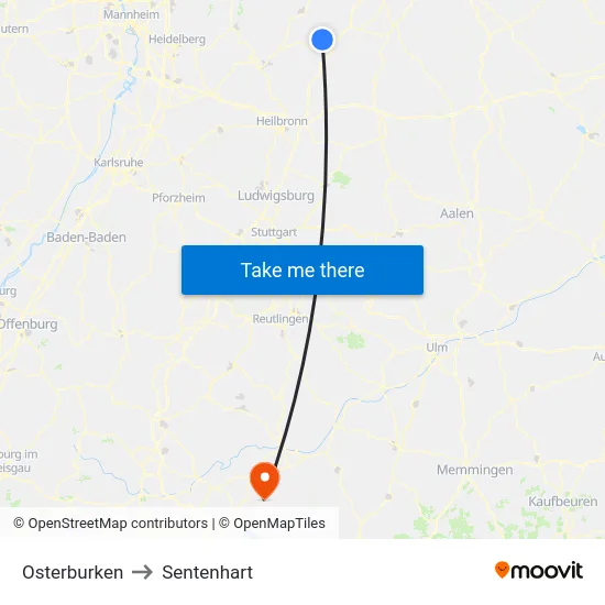 Osterburken to Sentenhart map