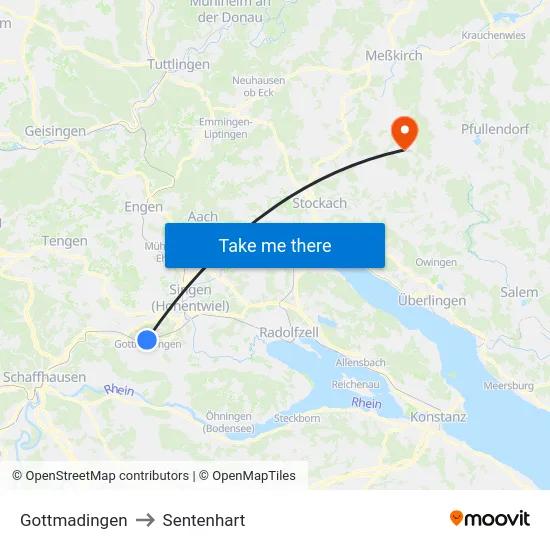 Gottmadingen to Sentenhart map