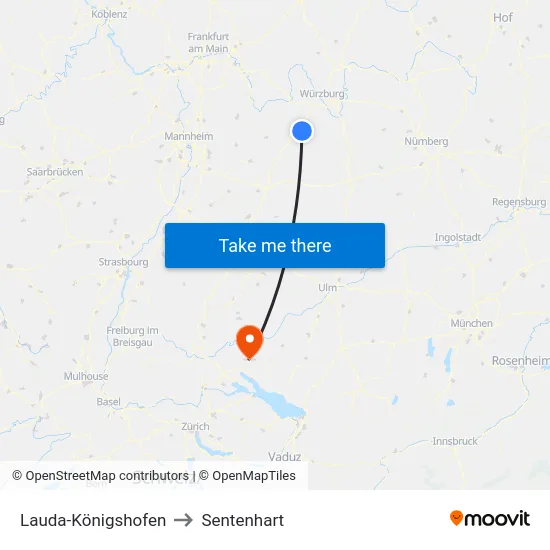 Lauda-Königshofen to Sentenhart map