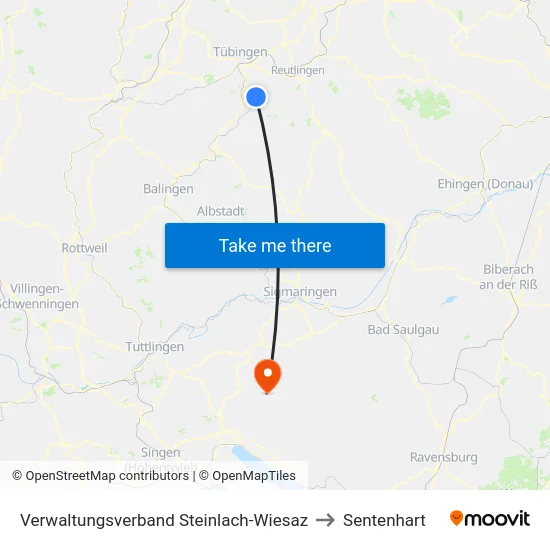 Verwaltungsverband Steinlach-Wiesaz to Sentenhart map