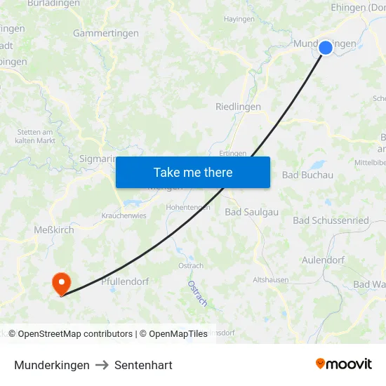 Munderkingen to Sentenhart map