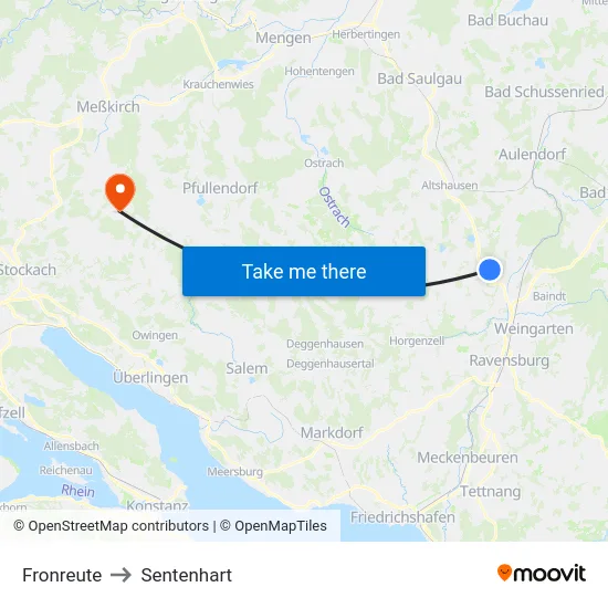 Fronreute to Sentenhart map