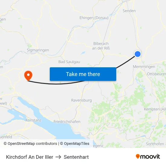 Kirchdorf An Der Iller to Sentenhart map