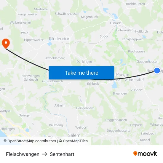 Fleischwangen to Sentenhart map