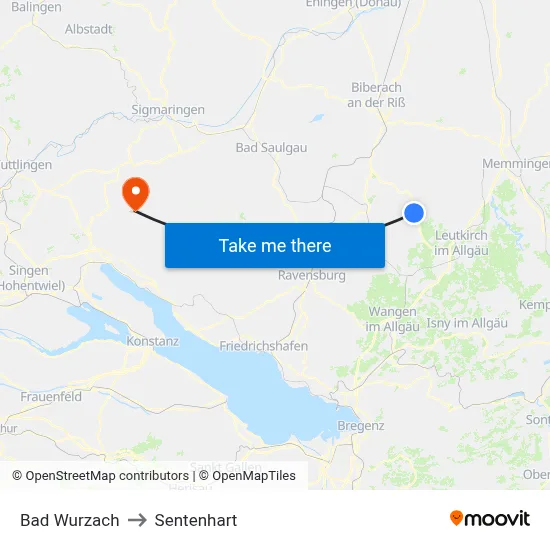 Bad Wurzach to Sentenhart map