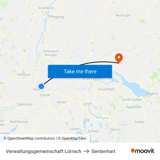 Verwaltungsgemeinschaft Lörrach to Sentenhart map