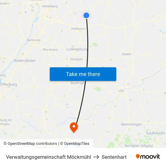 Verwaltungsgemeinschaft Möckmühl to Sentenhart map
