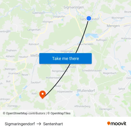 Sigmaringendorf to Sentenhart map