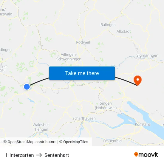 Hinterzarten to Sentenhart map
