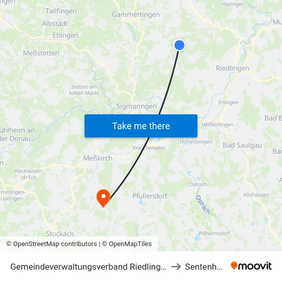 Gemeindeverwaltungsverband Riedlingen to Sentenhart map