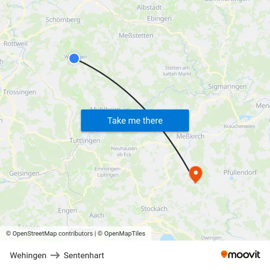 Wehingen to Sentenhart map