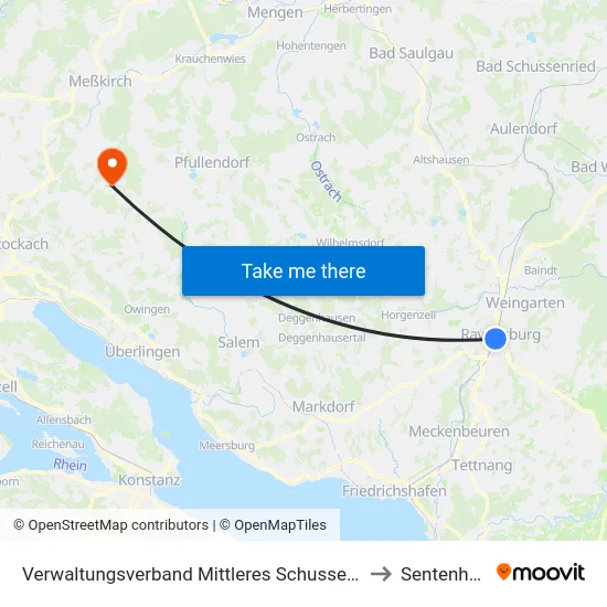 Verwaltungsverband Mittleres Schussental to Sentenhart map