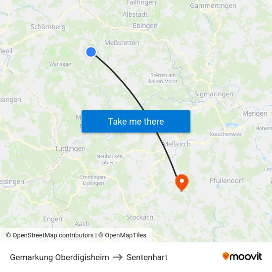 Gemarkung Oberdigisheim to Sentenhart map