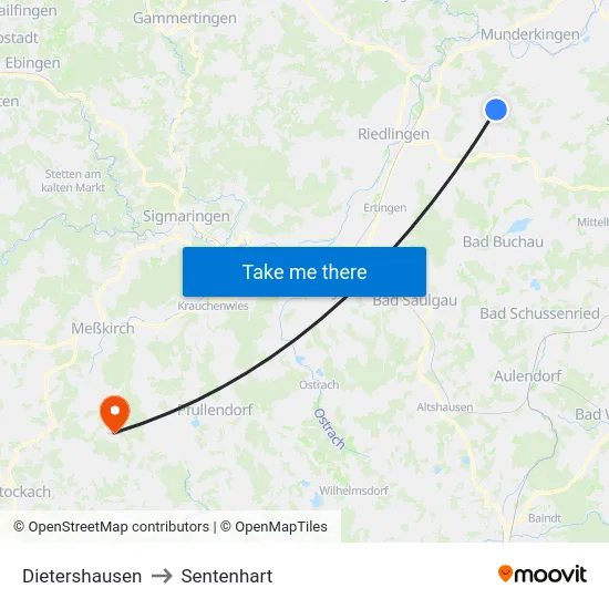 Dietershausen to Sentenhart map