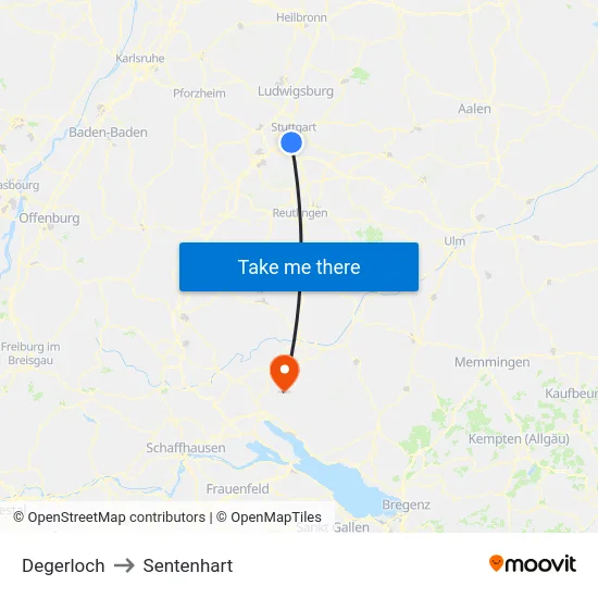Degerloch to Sentenhart map