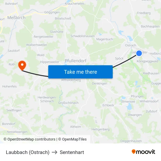 Laubbach (Ostrach) to Sentenhart map