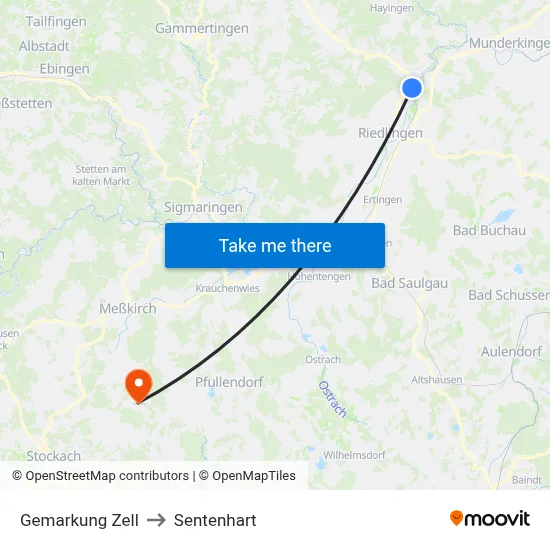 Gemarkung Zell to Sentenhart map