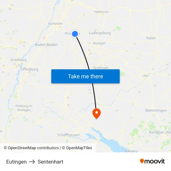 Eutingen to Sentenhart map