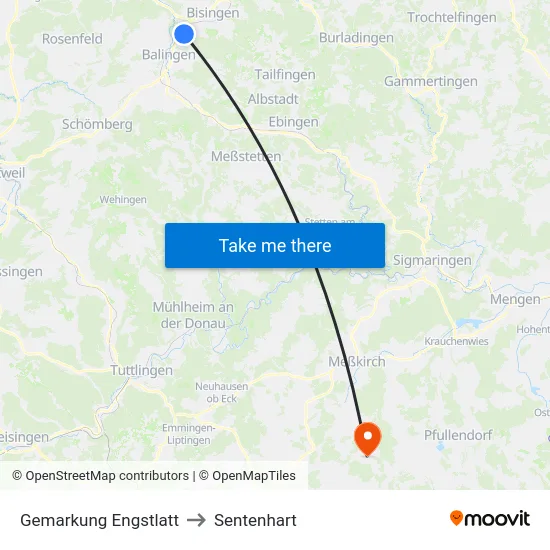 Gemarkung Engstlatt to Sentenhart map