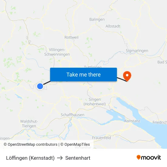 Löffingen (Kernstadt) to Sentenhart map