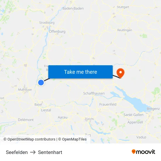 Seefelden to Sentenhart map