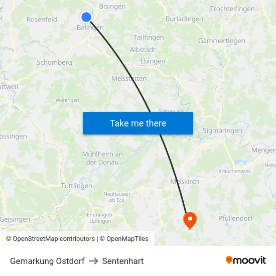 Gemarkung Ostdorf to Sentenhart map