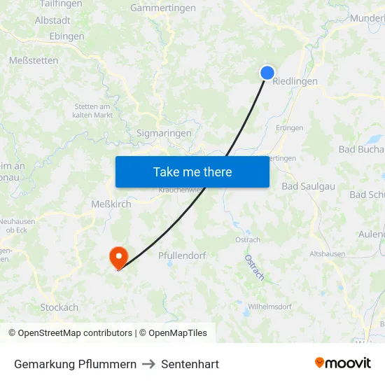 Gemarkung Pflummern to Sentenhart map