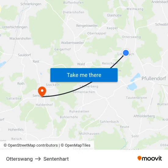 Otterswang to Sentenhart map