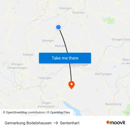 Gemarkung Bodelshausen to Sentenhart map