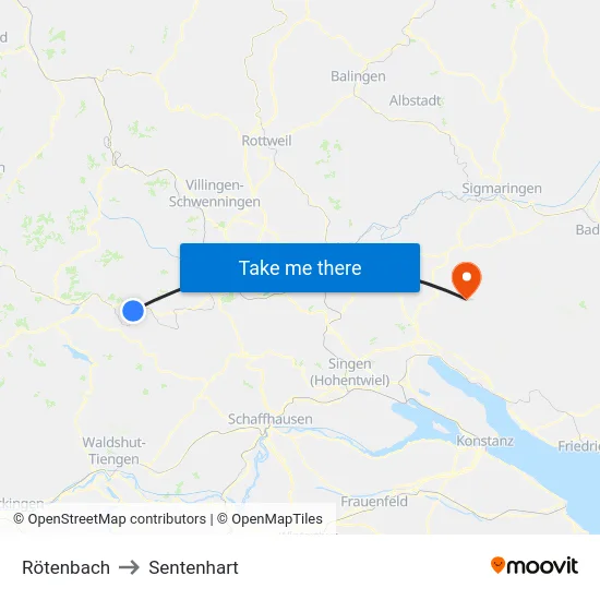 Rötenbach to Sentenhart map