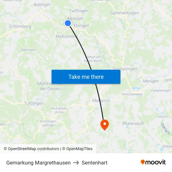 Gemarkung Margrethausen to Sentenhart map