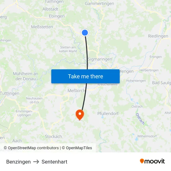 Benzingen to Sentenhart map