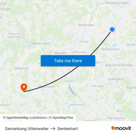 Gemarkung Uttenweiler to Sentenhart map