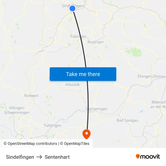 Sindelfingen to Sentenhart map