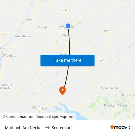 Marbach Am Neckar to Sentenhart map