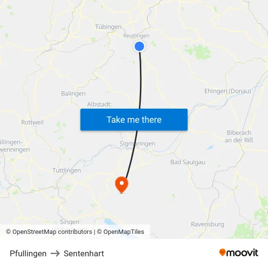 Pfullingen to Sentenhart map