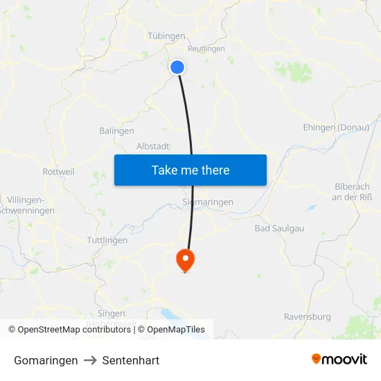 Gomaringen to Sentenhart map