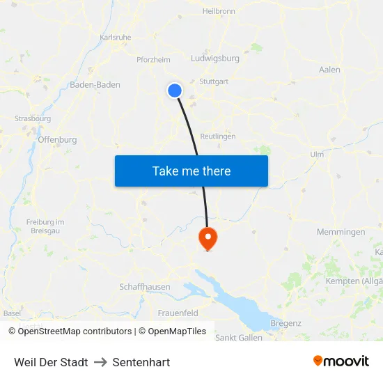 Weil Der Stadt to Sentenhart map