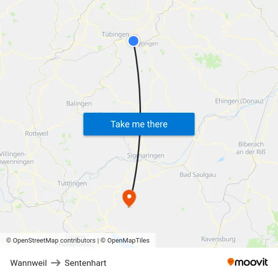 Wannweil to Sentenhart map