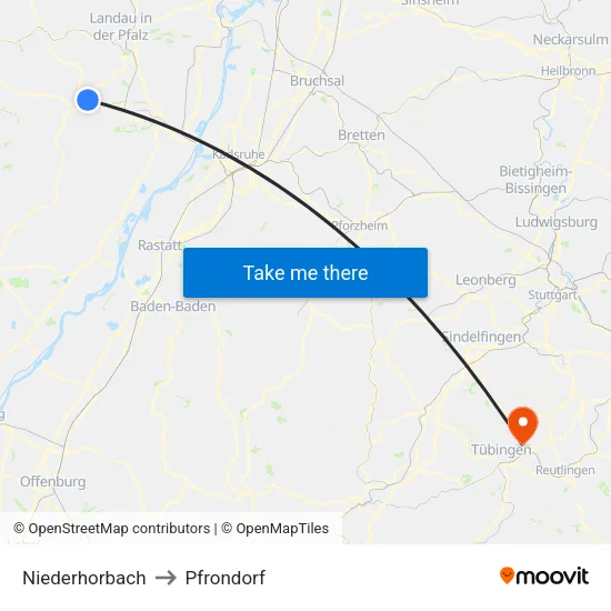 Niederhorbach to Pfrondorf map