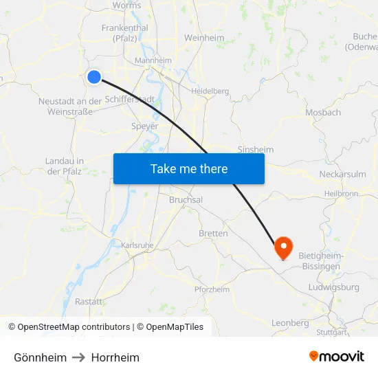 Gönnheim to Horrheim map