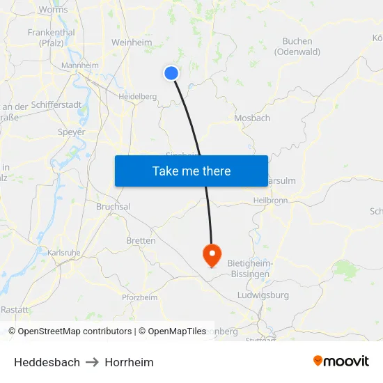 Heddesbach to Horrheim map