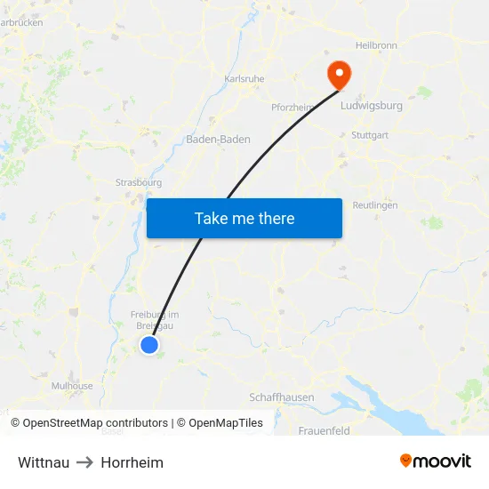 Wittnau to Horrheim map