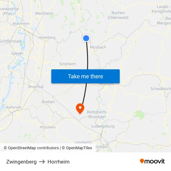 Zwingenberg to Horrheim map