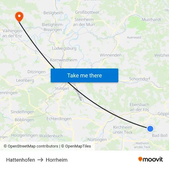 Hattenhofen to Horrheim map