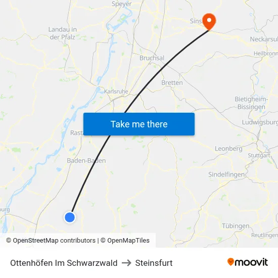 Ottenhöfen Im Schwarzwald to Steinsfurt map