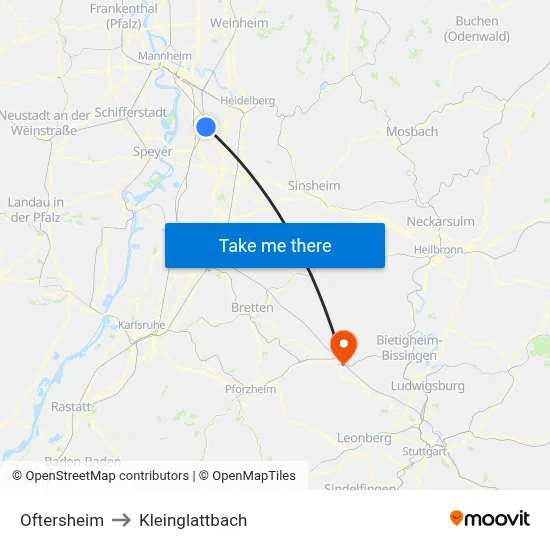 Oftersheim to Kleinglattbach map