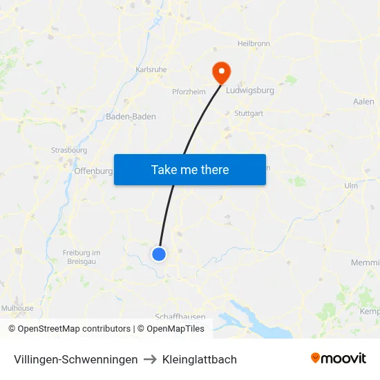 Villingen-Schwenningen to Kleinglattbach map