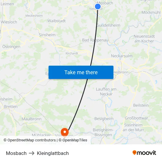 Mosbach to Kleinglattbach map
